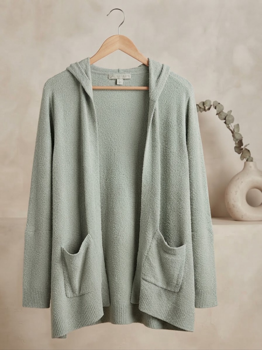 Barefoot Dreams Open-Front Hooded Cardigan in Sage